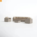 Outdoor Sectional Set Gray Wicker 7 Piece Seats 6 with Cushions