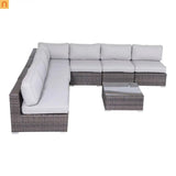 Outdoor Sectional Set Wicker Brown Gray 6 Person with Cushions