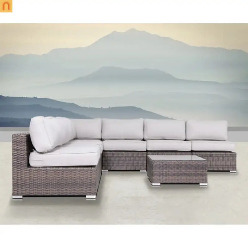 Outdoor Sectional Set Wicker Brown Gray 6 Person with Cushions