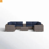 Outdoor Sectional Set Wicker Gray 12-Piece Sunbrella Seats 6