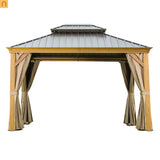 Hardtop Gazebo Aluminum Wood-Look Yellow-Brown 10x12ft