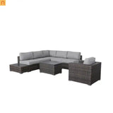 Outdoor Wicker Sectional Set 9 Piece 5 Person Brown