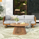 Outdoor Patio Set Acacia Wood Teak 3-Seater with Coffee Table Set
