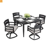 Outdoor Dining Set Aluminum Black 5 Piece 4 Swivel Rockers 40in Table