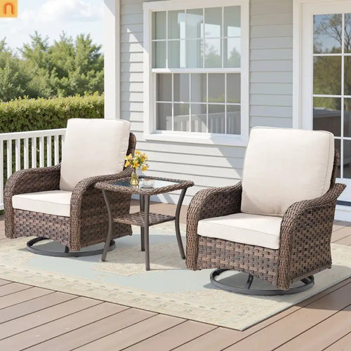 Outdoor Swivel Glider Chair 3-Piece Wicker Set Beige