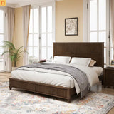 Bed Frame Platform King Walnut Rubberwood Tall Headboard 800 lb