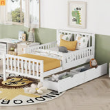Bed Frame Platform Wood White Twin Storage Drawers Guardrails