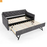 Bed Frame Daybed Twin Velvet Gray Pop-Up Trundle USB 300 lb