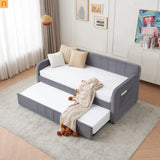 Bed Frame Daybed Twin Velvet Gray Roll-Out Trundle 250 lb