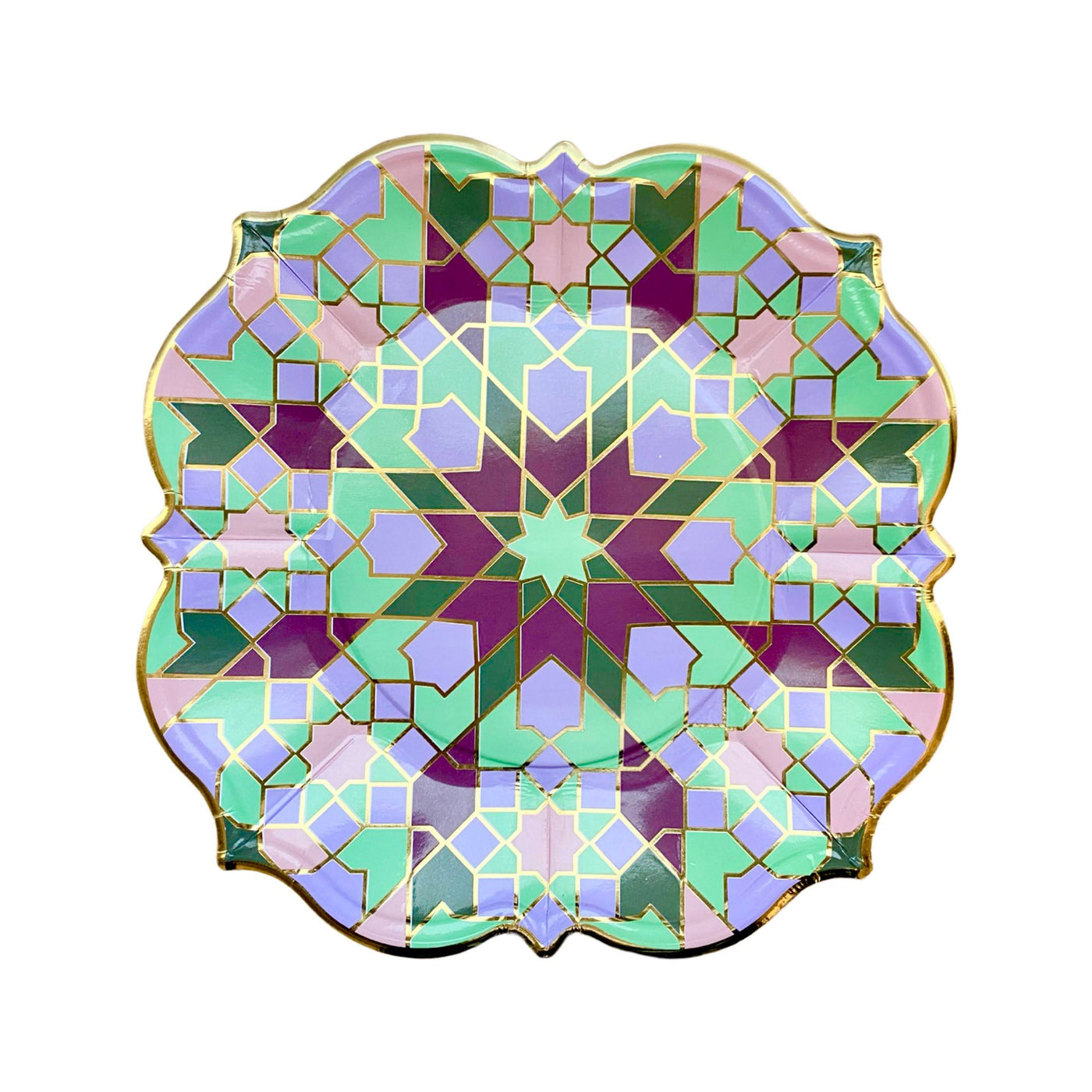 Geometric Purple and Green Lunch Plates