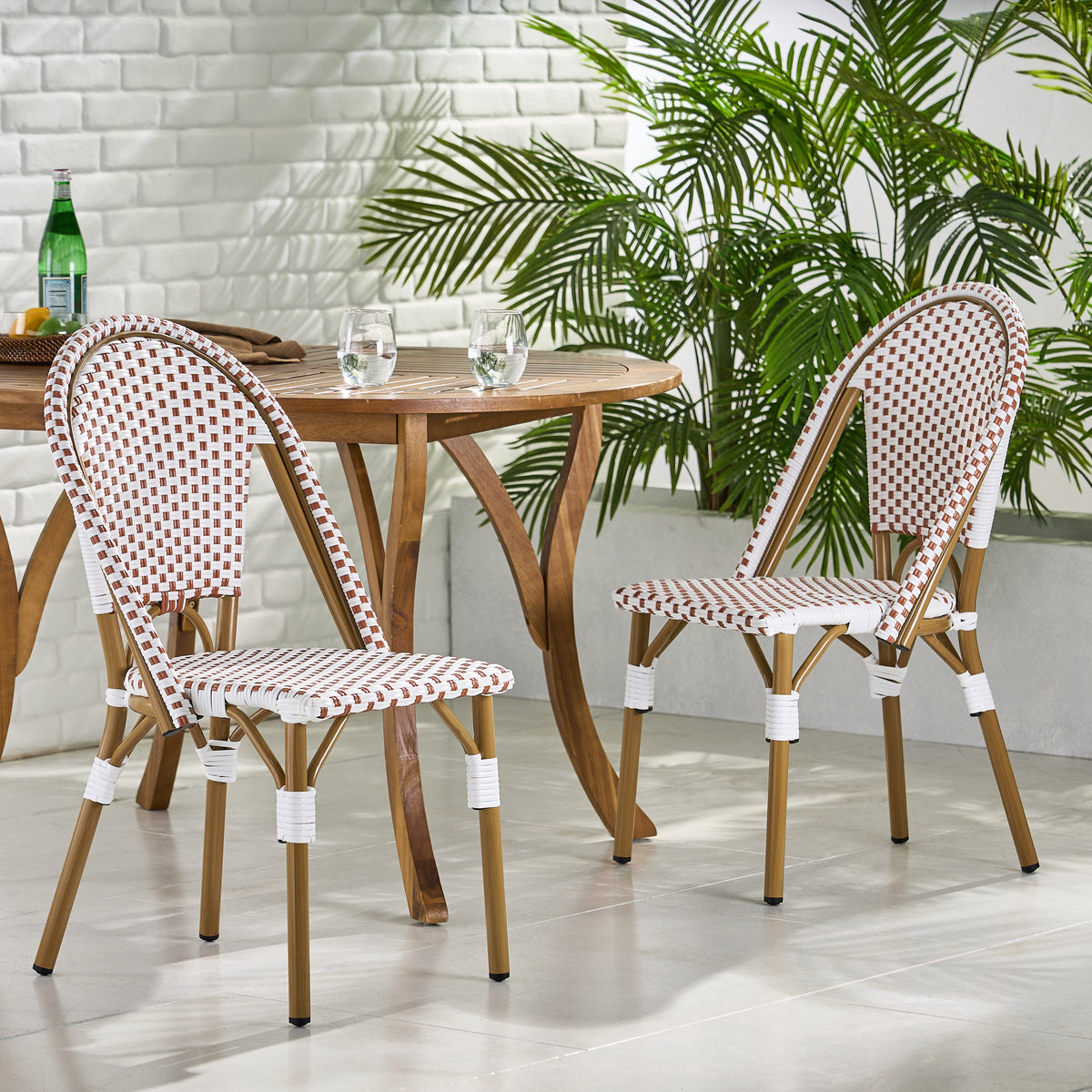 Outdoor Patio Furniture Set of 2 Wicker Rust Red/White