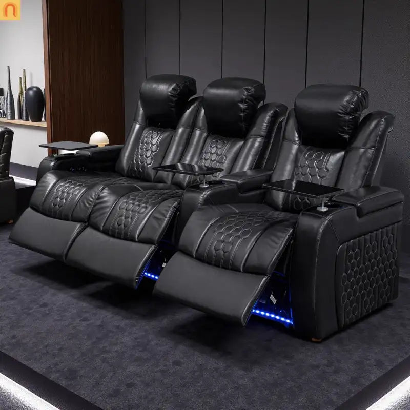 Recliner Top-Grain Leather Black RGB LED 15-Color USB-C