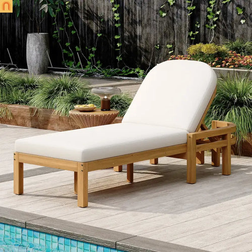 Chaise Lounge Acacia Wood Light Teak 5-Position Adjustable Cushion