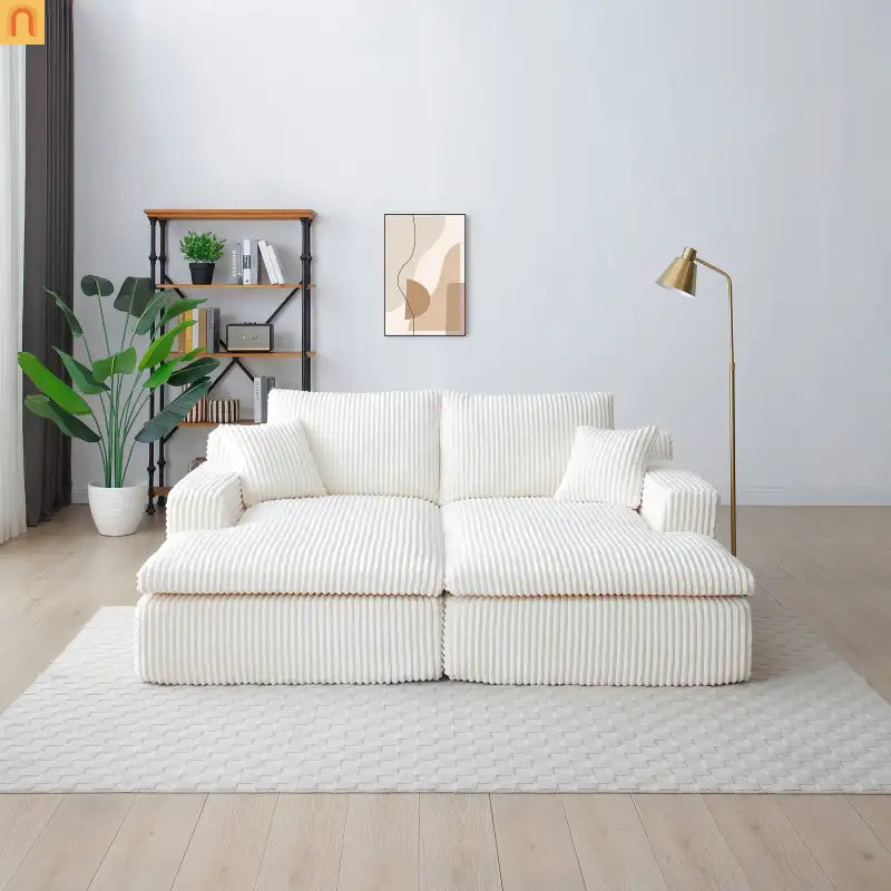 Sectional Chaise Lounge Beige Corduroy 87 Inch No Assembly Required