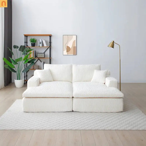 Chaise Lounge Modular Corduroy Beige No Assembly Required