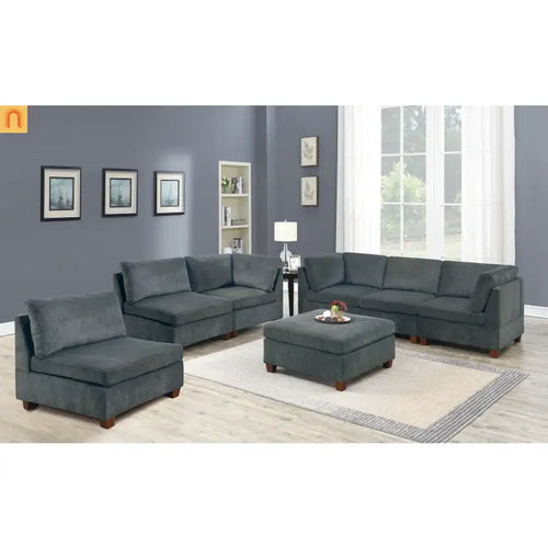 Sectional Sofa Modular Chenille Gray 7-Piece Ottoman