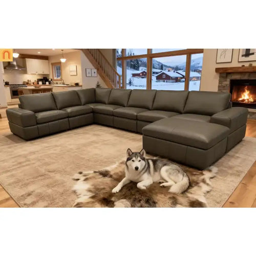 Sectional Sofa Modular Leather Match Olive Green 8-Seat 159in