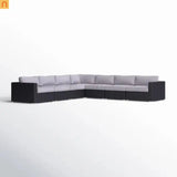 Outdoor Conversation Set Black Wicker 7 Piece Seats 6 No Assembly