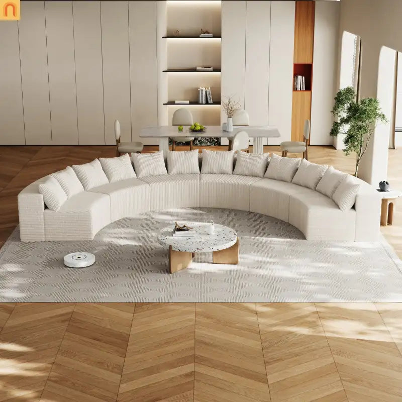 Sectional Curved Modular Corduroy Beige 6 Sections 12 Pillows