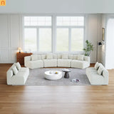 Sectional Sofa Curved Modular Chenille Beige 8-Seat No Assembly