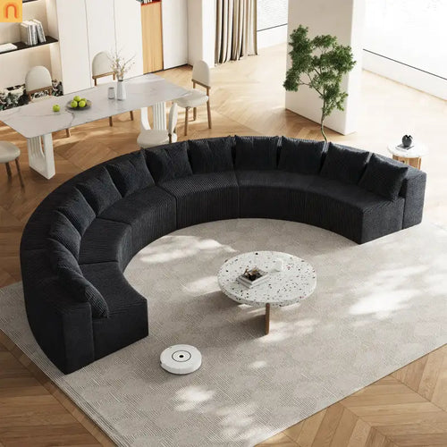 Sectional Curved Modular Corduroy Black 6 Sections 12 Pillows