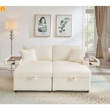 Sectional L-Shape Corduroy White Storage Ottomans USB Tabletop 69in