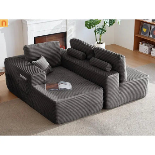 Sectional Sofa L-Shape Left Facing Fabric Gray 3-Seat 104in