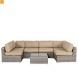 Outdoor Sectional Set Beige Wicker 4 Seater UV Resistant No Assembly