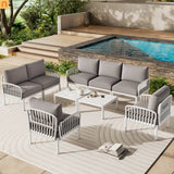 9 Piece Outdoor Sectional Modular White Gray