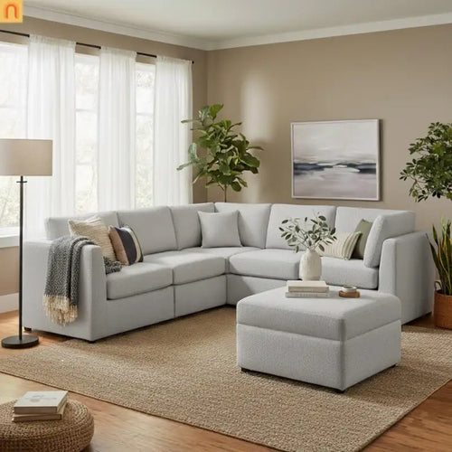 Sectional Sofa Modular Performance Fabric Gray 6-Seat 93in