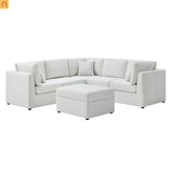 Sectional Sofa Modular Performance Fabric Ivory 6-Seat 93in