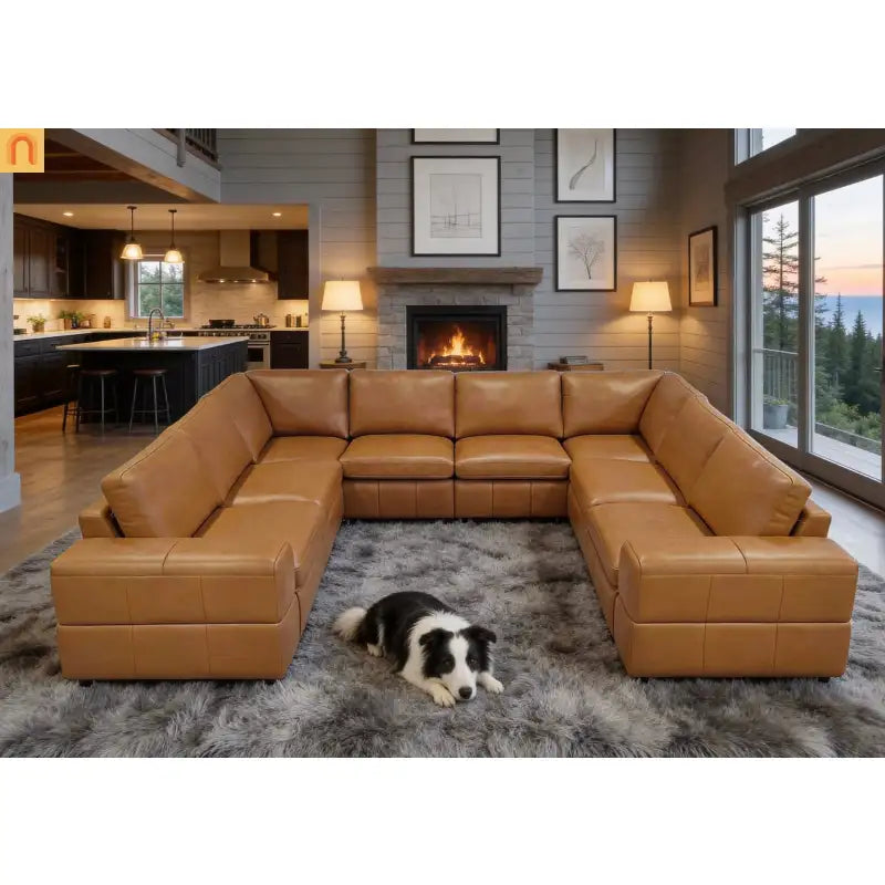 Sectional Modular Leather Match Ginger Square Arm 8-Seat 131in