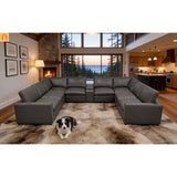 Sectional U-Shape Leather Match Blue Gray 8-Seat 164in