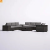 Outdoor Sectional Set Wicker Espresso 11-Piece Seats 7 Storage
