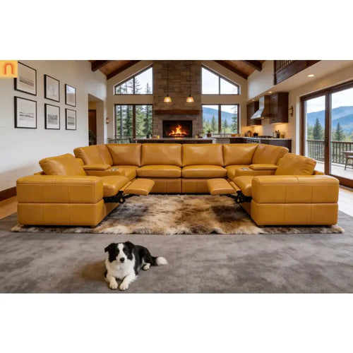 Sectional Sofa L-Shape Leather Match Ginger 2 Recliners 128in