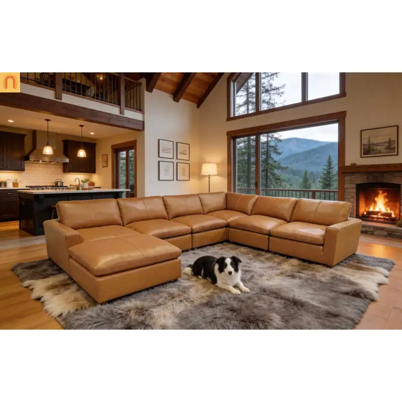 Sectional Sofa L-Shape Leather Match Ginger 152