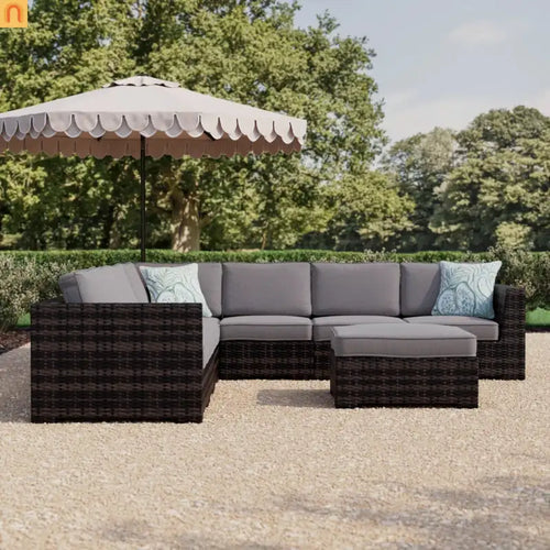 Outdoor Sectional Set Wicker Brown 122in Reversible Seats 6 No Assembly