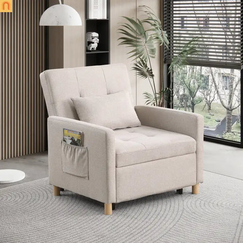 Chair Convertible 3-in-1 Fabric Beige Adjustable Backrest 330 lb