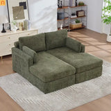 Sofa Bed Chenille Green Modular Pocket Spring 55in 4 Pillows