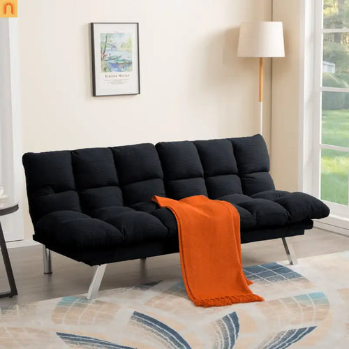 Mattress Foam 2-Seat Sofa Bed Corduroy Black Adjustable 67in