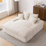 Sofa Chaise Corduroy Beige Queen Sleeper 500 lb No Assembly