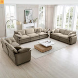 Sofa Set Deep Seat Corduroy Tan 7-Seat 3-Piece Retro Style