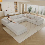 Sofa Modular Corduroy White 8-Seat 157in Feather-Fill Double Cushion