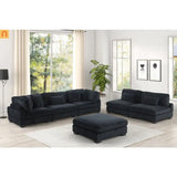 Sofa Modular Corduroy Black 4-Seat Ottoman Living Room Set