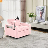 Sofa Bed Chair Convertible Velvet Pink Pull-Out Twin USB