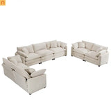 Sofa Set Corduroy Beige Deep Seat 2-Piece Retro Modern