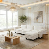 Sofa L-Shape Corduroy Beige 4-Seat with Ottoman 124.4in