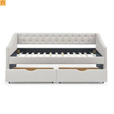 Daybed Twin Linen Beige Button Tufted Drawers 500 lb