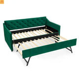 Sofa Daybed Velvet Green Twin Trundle USB Tufted 300 lb 81in