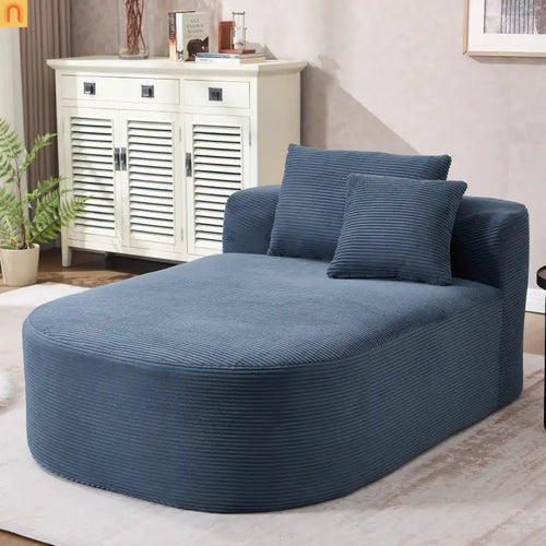 Chaise Lounge Corduroy Blue Oversized 375 lb No Assembly